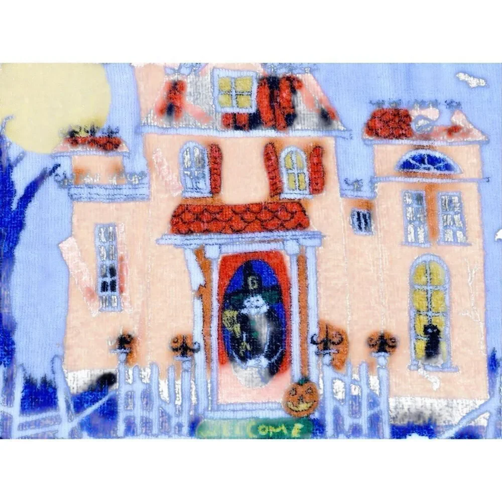 Vintage Cecil Saydah Halloween Haunted House Hand Towels Kitchen Towel